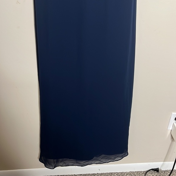 NEW Samantha Paige navy blue chiffon halter sweetheart maxi bridesmaid dress 6 - Picture 2 of 11